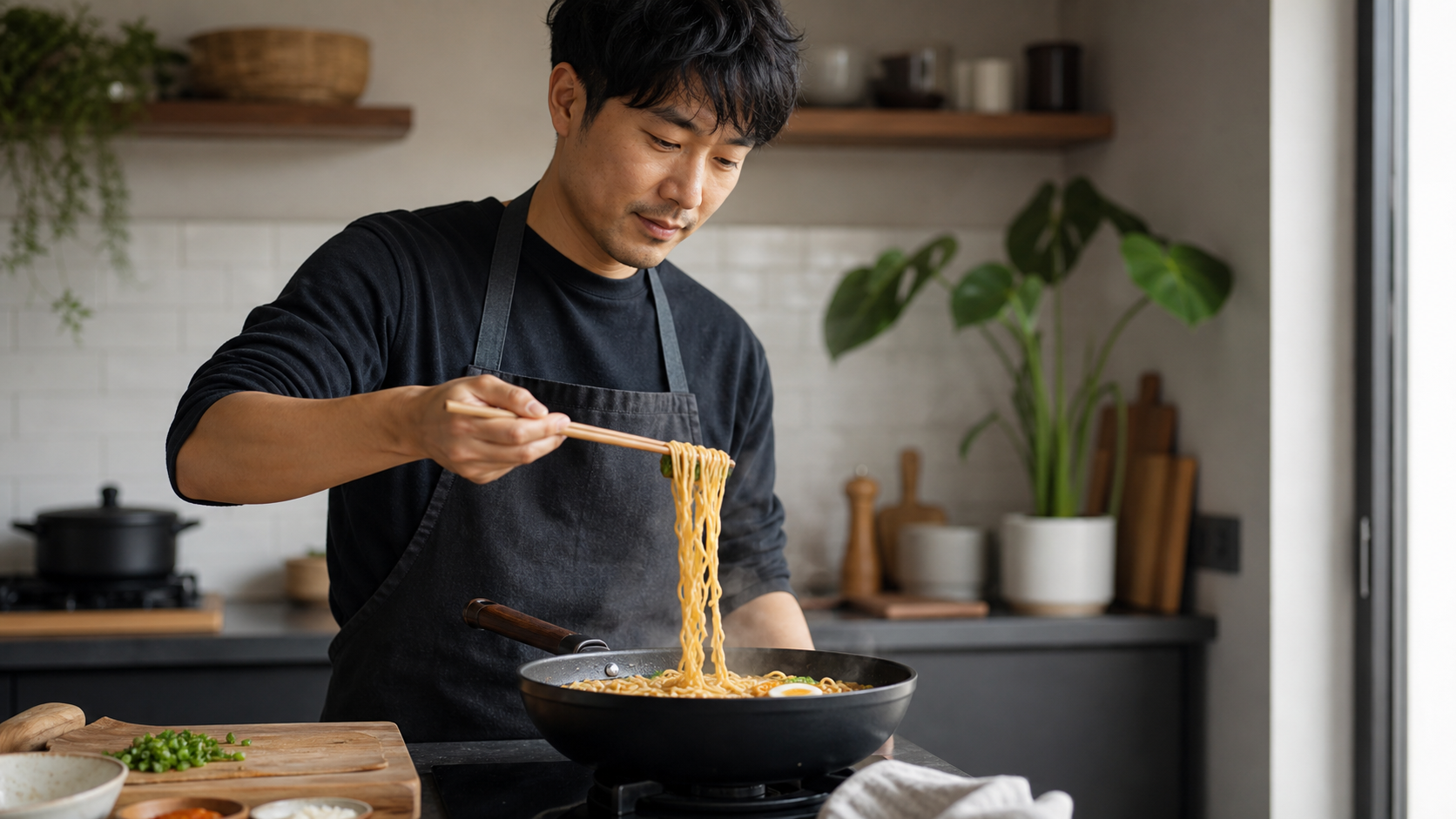 Creator cooking with pan